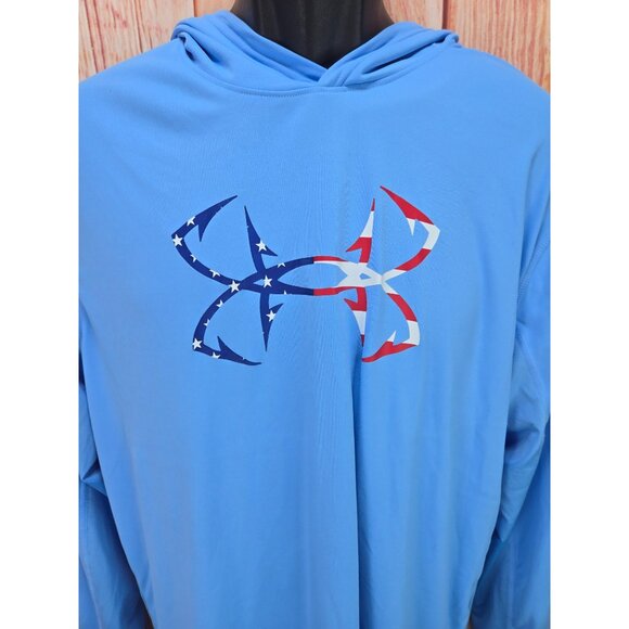 Under Armour Iso-Chill Loose Fit Hoodie Large Blue Patriotic Print - Picture 8 of 12